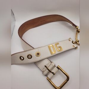 Dolce & Gabbana White Leather Belt with Gold Accents